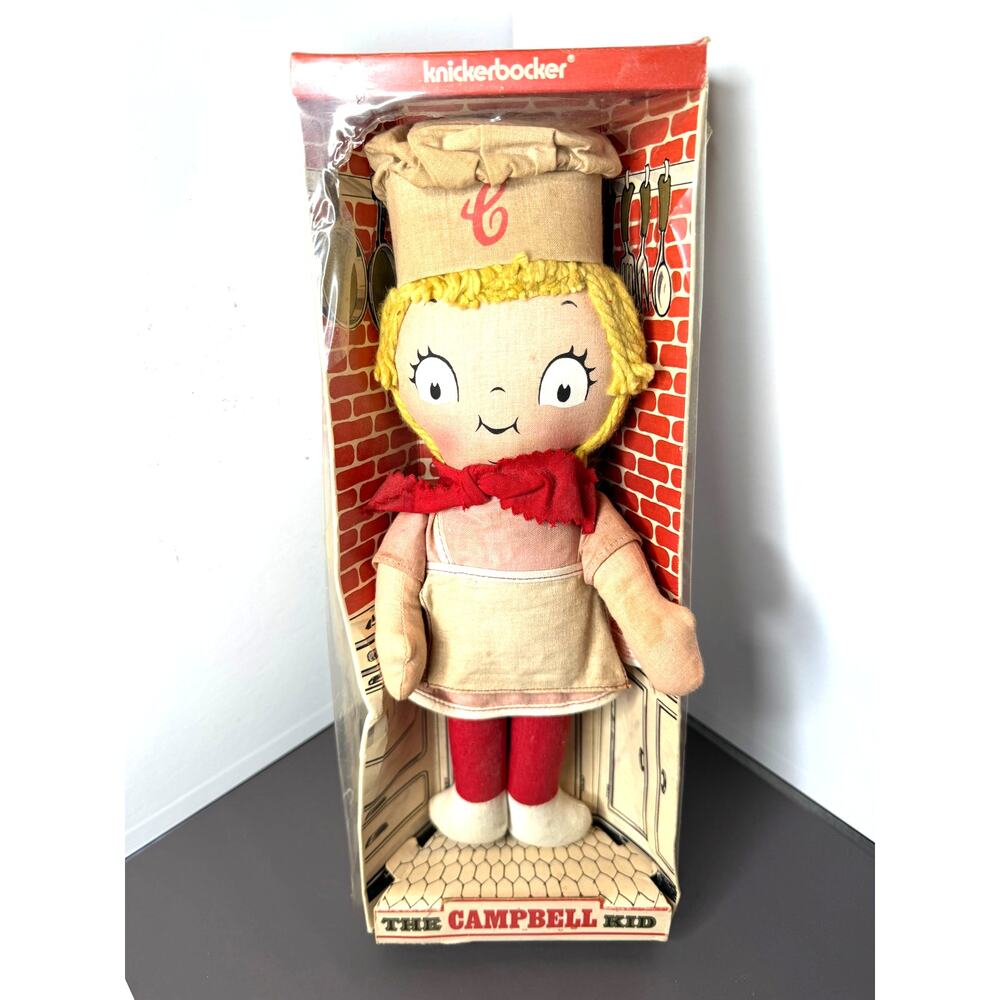 1973 Knickerbocker Campbell's Soup Kid Ragdoll Girl Kitchen-Themed Background